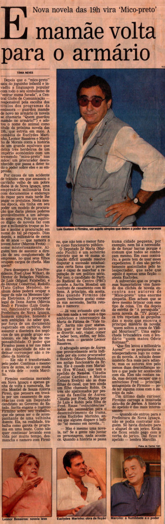 Obras_Novelas_Mico Preto_Clipping_O Globo_11.04.1990